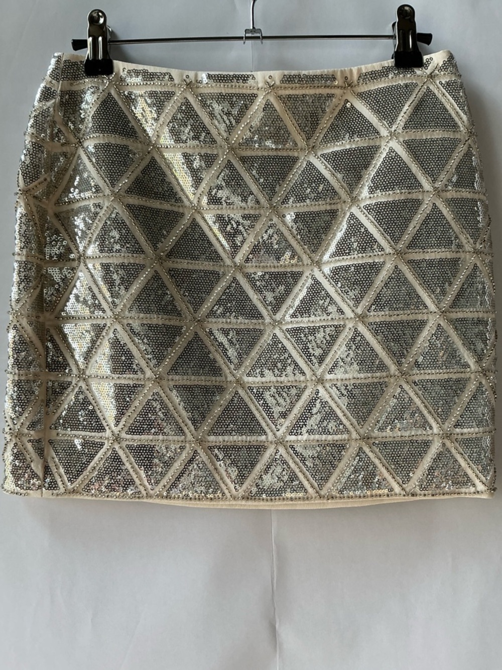 H&M Stunning Silver Sequin & Beaded Geometric Mini Skirt Women’s Size 2